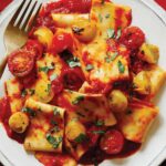 A recipe for Cherry Tomato Sauce for pasta, close up view.