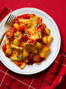 A recipe for Pappardelle Pasta with a roasted cherry tomato sauce.