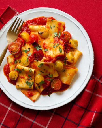 A recipe for Pappardelle Pasta with a roasted cherry tomato sauce.