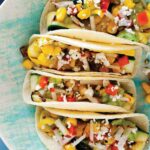 Grilled Zucchini tacos close up on a plate.