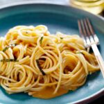 A close up image of Uni Spaghetti on a plate.