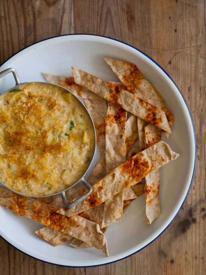 A recipe for a creamy Artichoke and Roasted Garlic Dip.