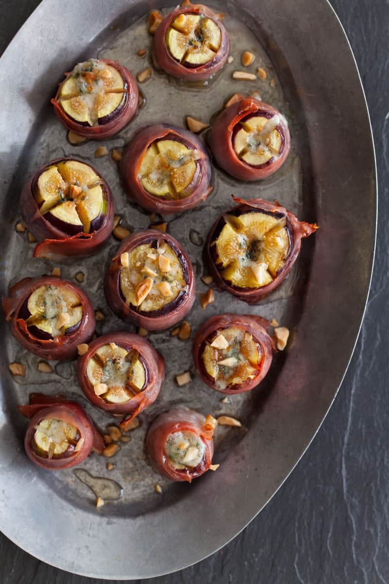 A plate of bleu cheese stuffed figs.