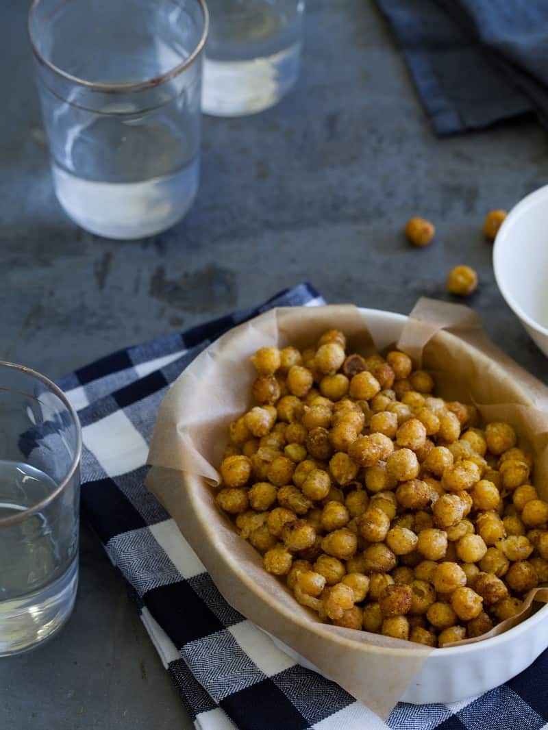 Fried Curry Chickpea recipe, with an option to bake.