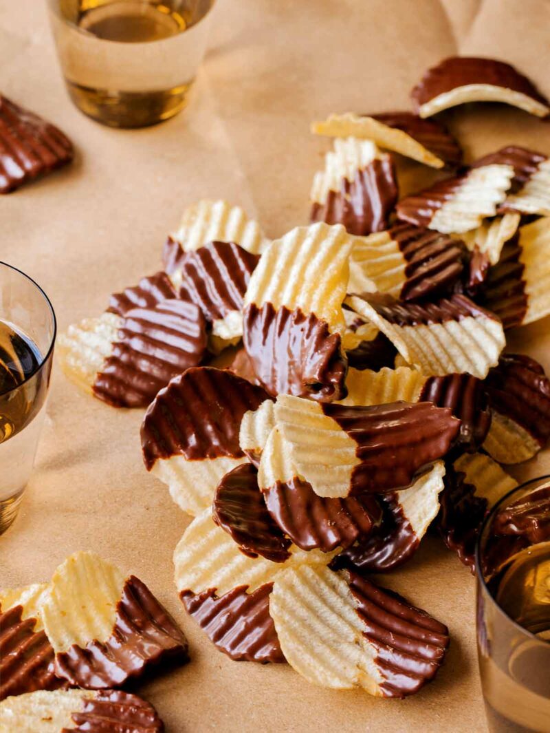 Chocolate Covered Potato Chips Snack recipe Spoon Fork Bacon
