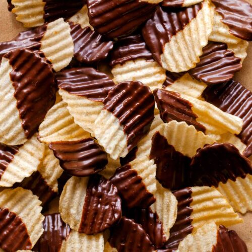 Chocolate Covered Potato Chips Snack recipe Spoon Fork Bacon