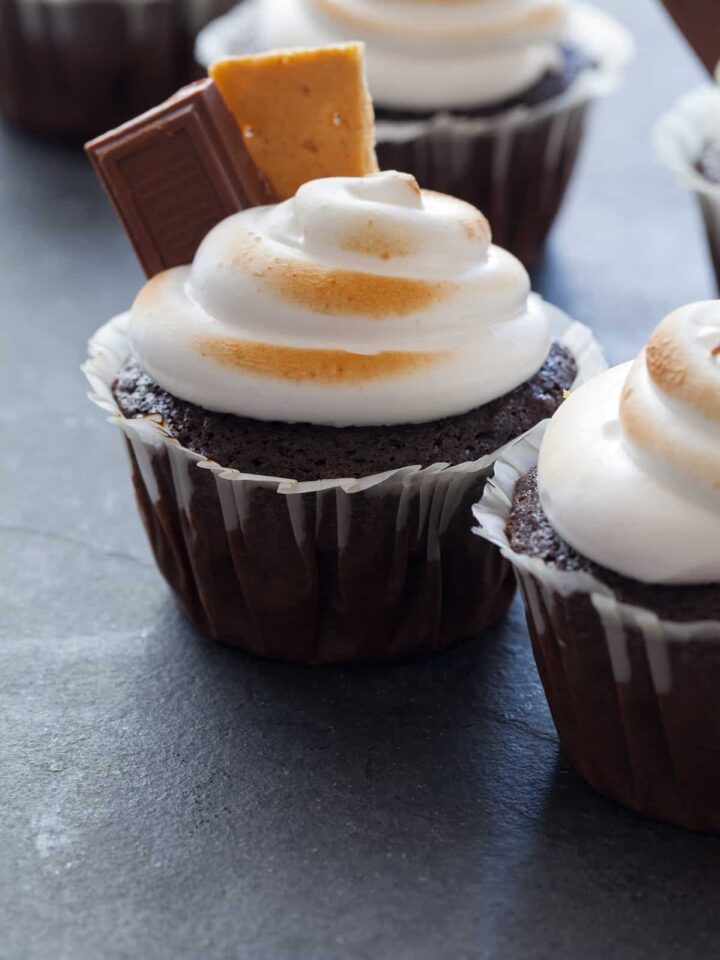 A close up of s'mores cupcakes.