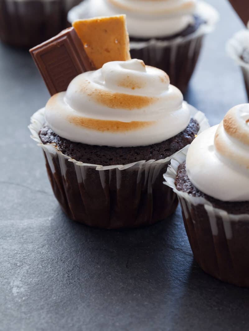 A close up of s'mores cupcakes.