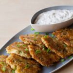 Cheesy Quinoa Cake recipe with a roasted garlic aioli