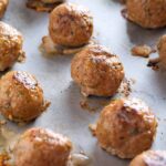 A close up of herbed turkey meatballs.