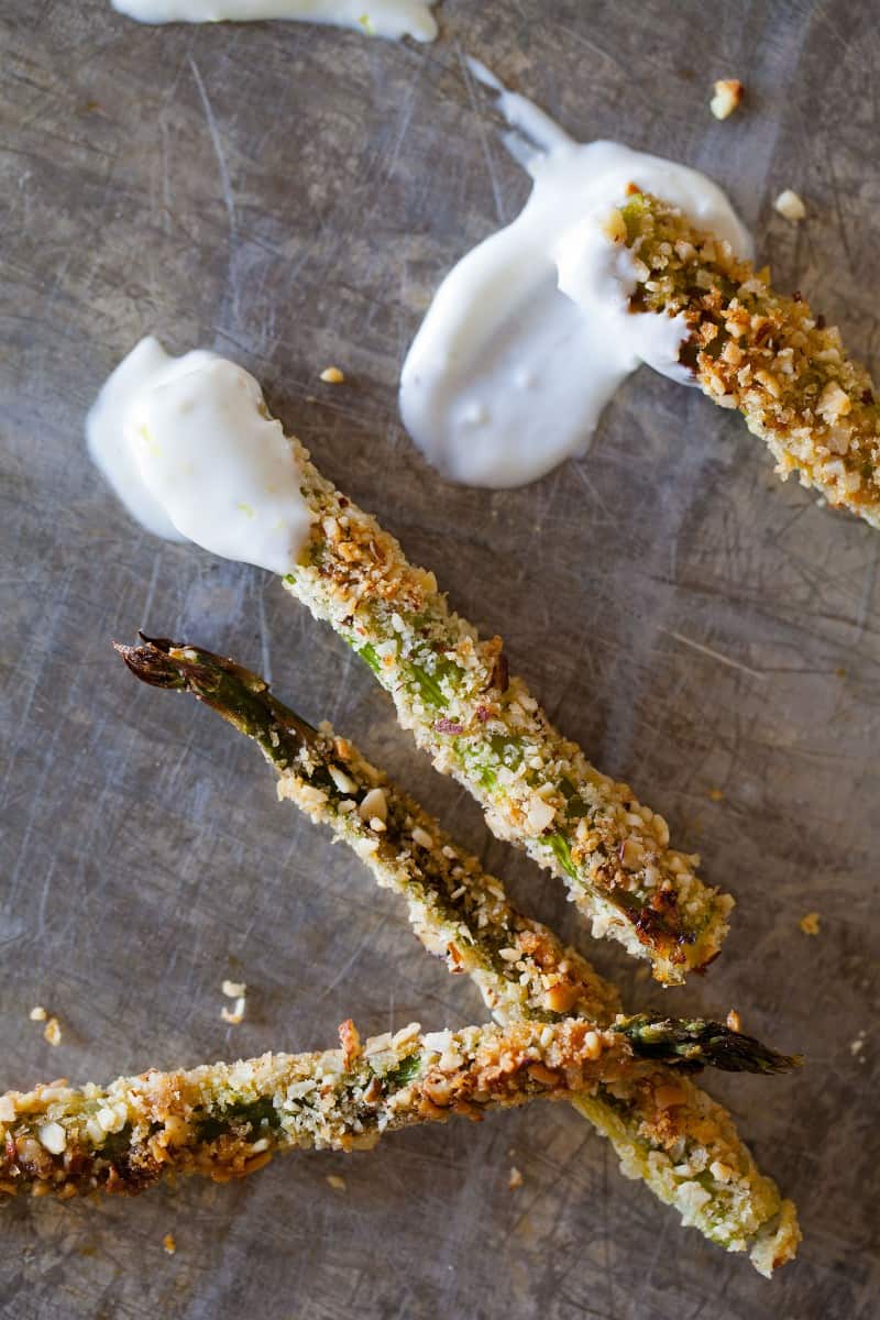 Baked Asparagus fries recipe with fun dipping sauces.