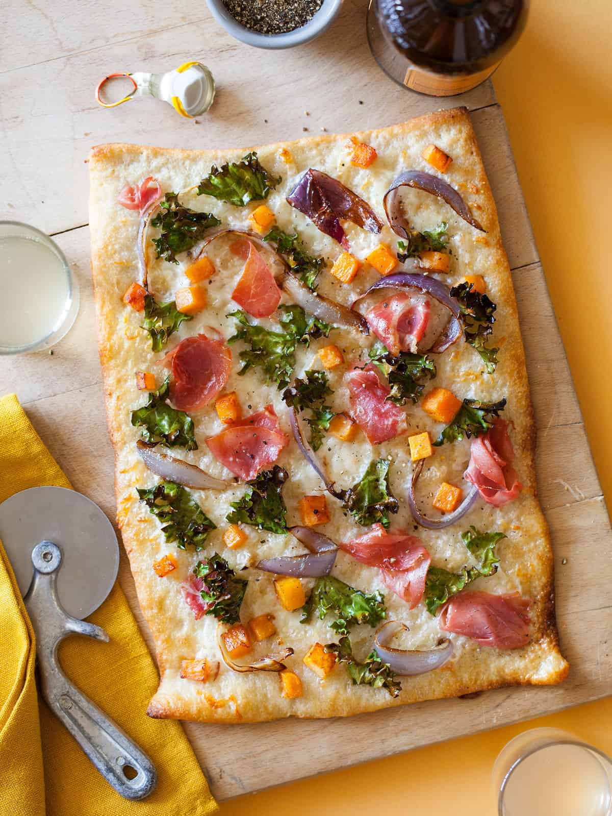 Proscuitto Kale and Butternut Squash Pizza.
