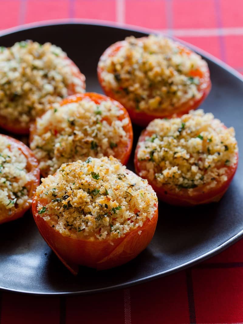 A recipe for baked tomatoes with parmesan and herbs.