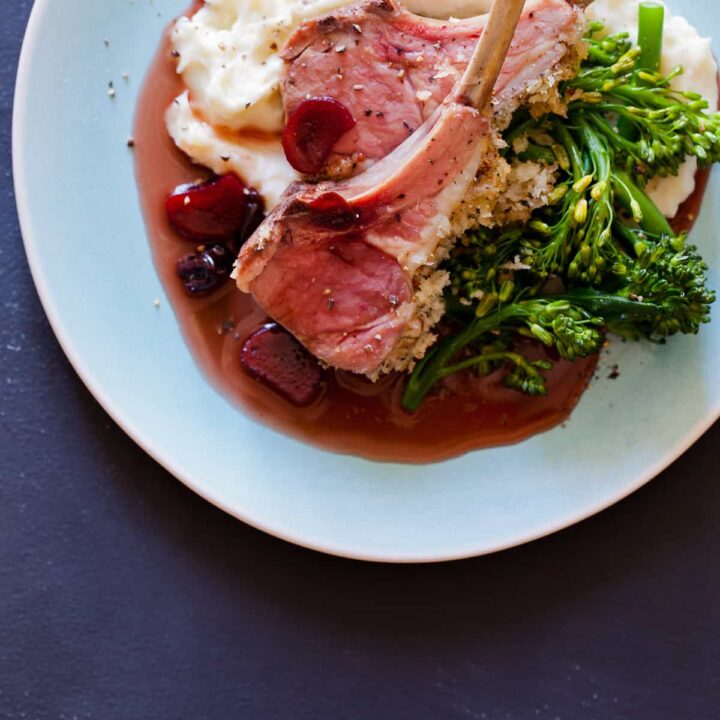 Roasted Rack of Lamb & Rhubarb Sour Cherry Gastrique