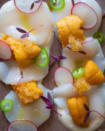 A recipe for Scallop and Uni Crudo.