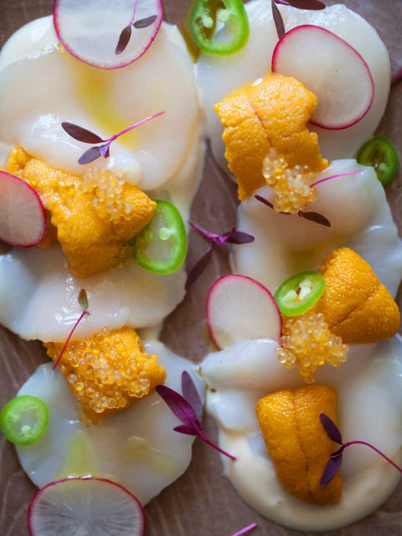 A recipe for Scallop and Uni Crudo.