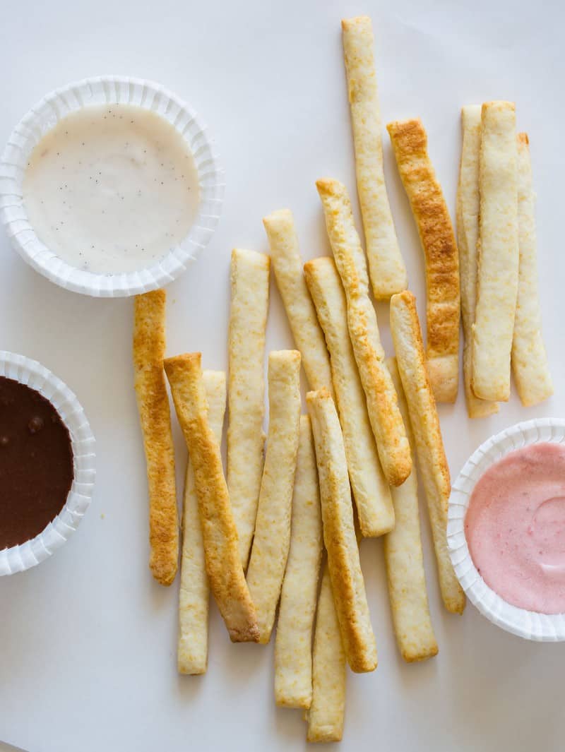 Homemade Yan Yans with a trio of dipping sauces.