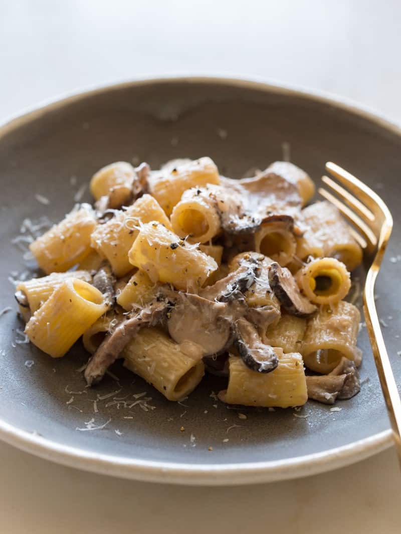 Mezzi Rigatoni with a Wild Mushroom Cream Sauce. Perfect dinner recipe.