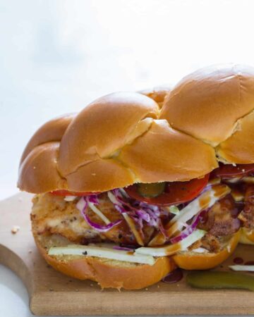 A close up of a fried chicken sandwich.