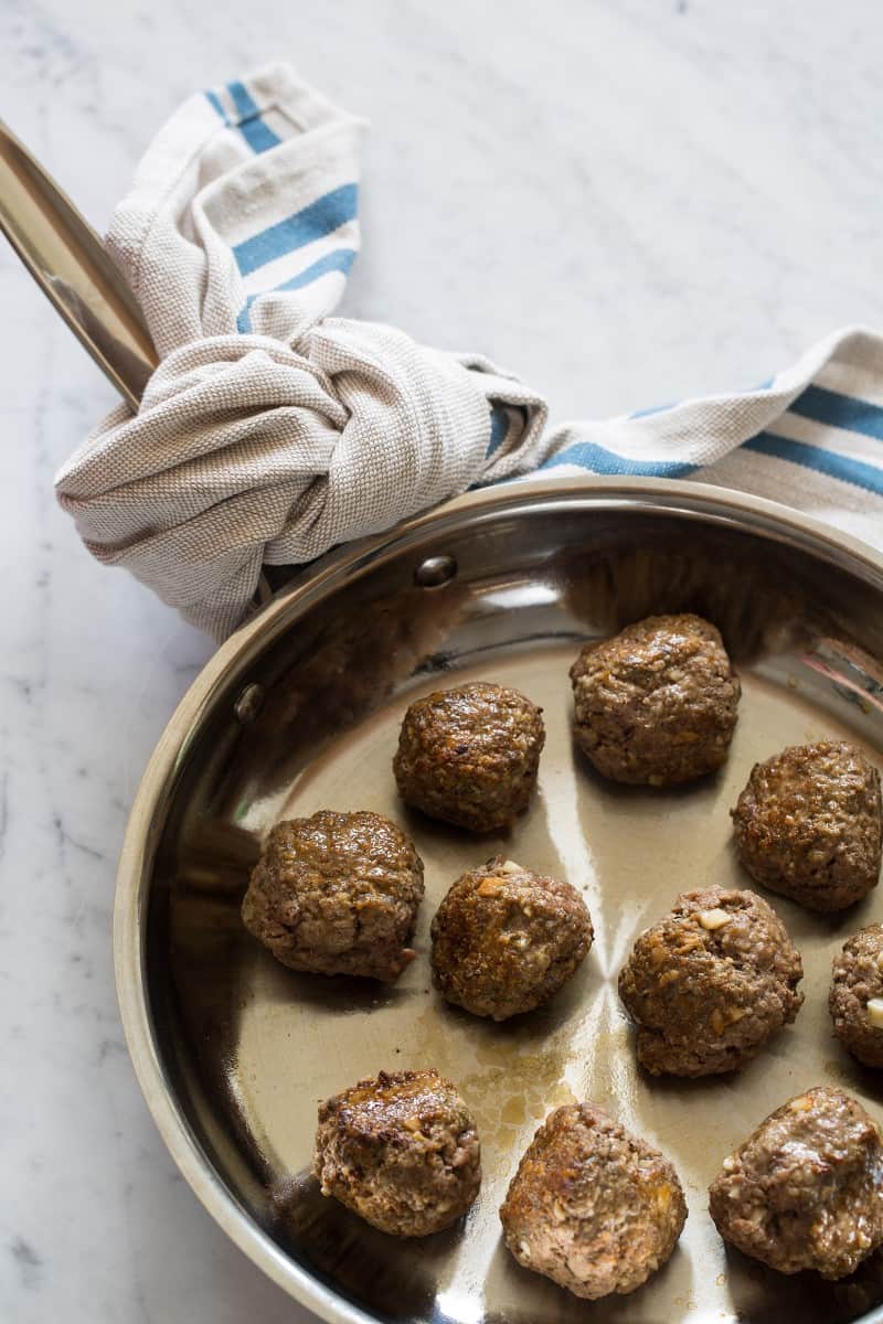 A pan of meatballs for mega meatball sub.