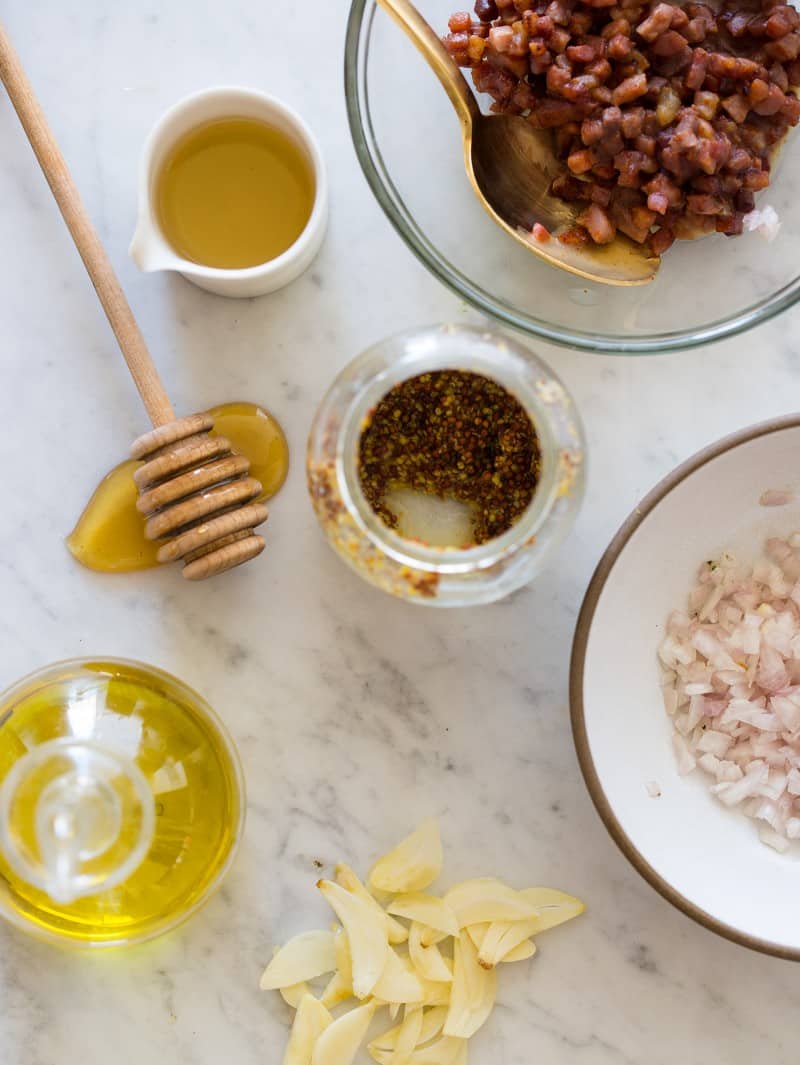 Ingredients for prosciutto mustard vinaigrette.