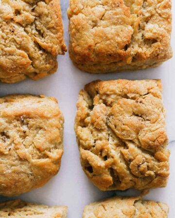 A close up of brown butter biscuits.