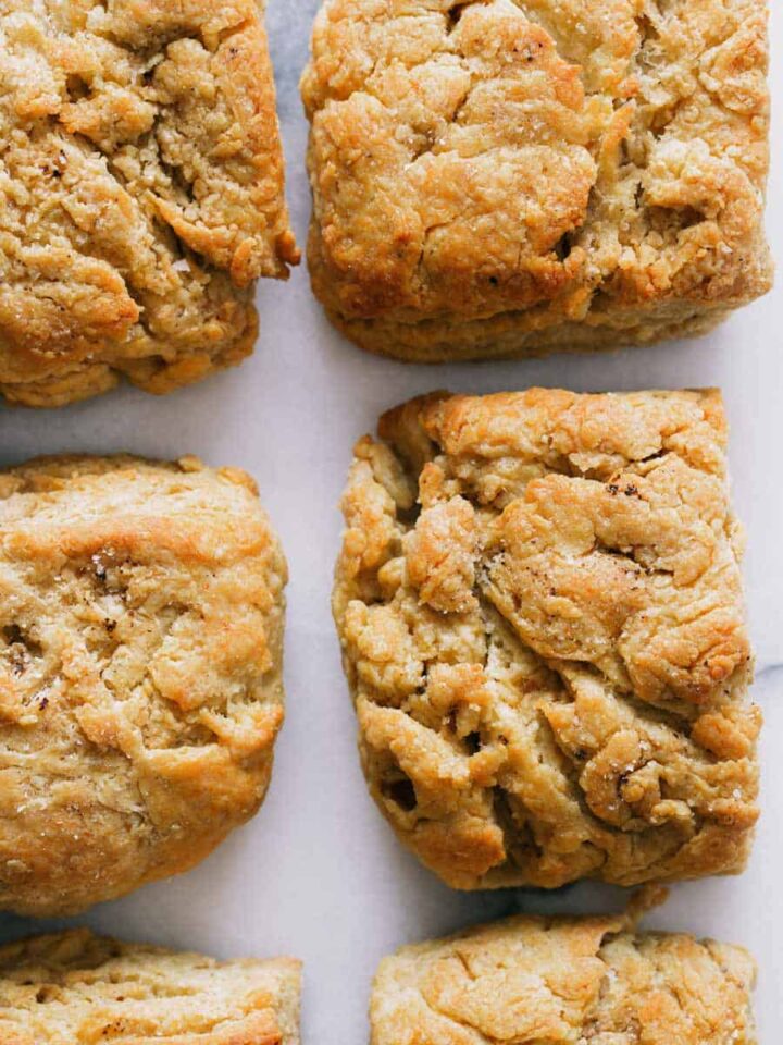 A close up of brown butter biscuits.