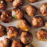 A close up of ginger garlic cocktail meatballs.