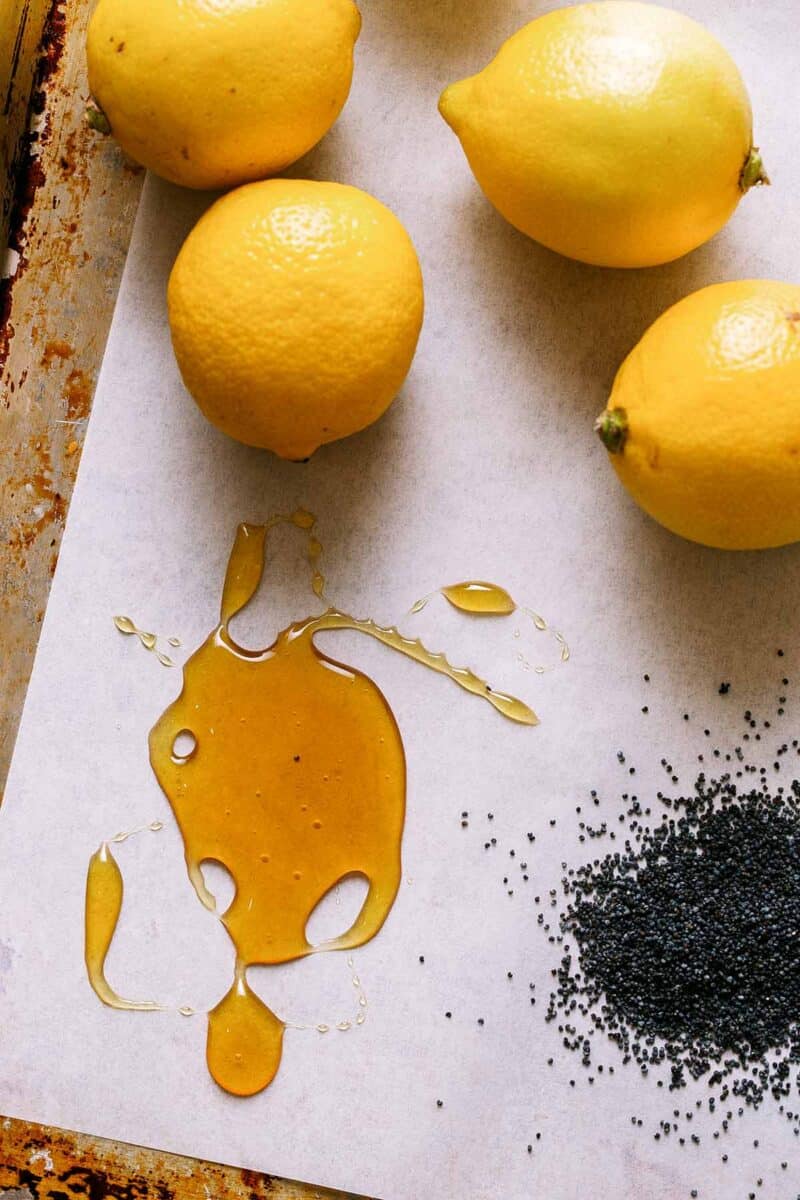 Lemons, honey, and poppy seed. All ingredients for our Poppy Seed and Lemon Cookie recipe. 