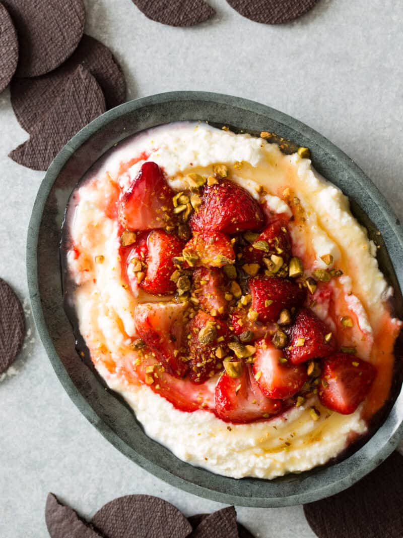 Roasted Strawberries over Honey Whipped Ricotta