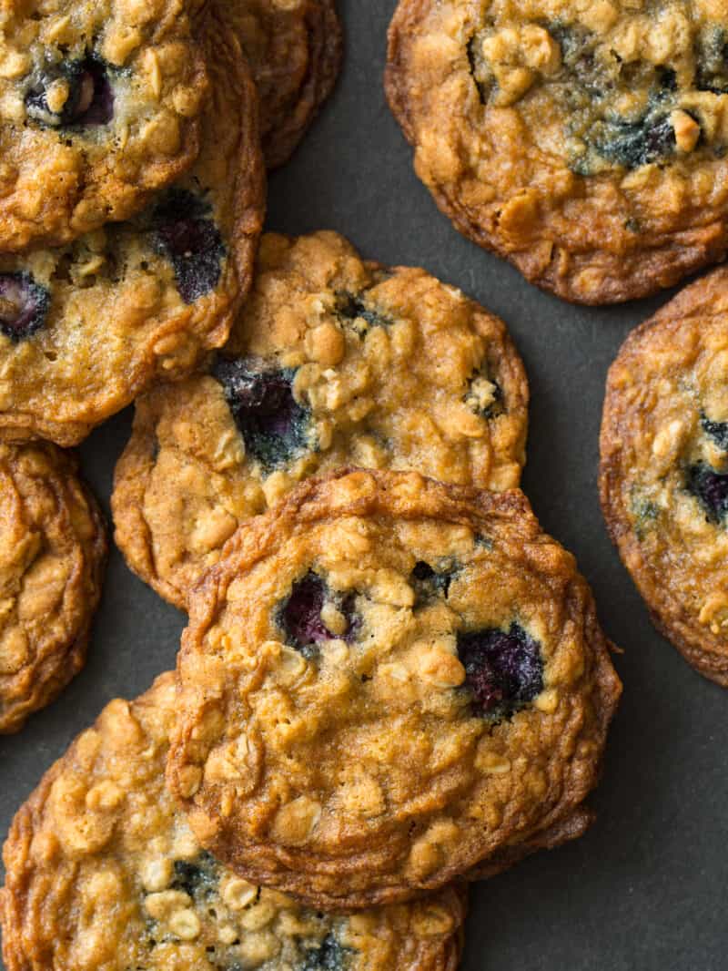 A close up of blueberry cardamom oat cookies.