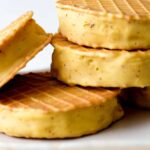 Browned Butter Ice Cream Sandwiches stacked on a platter.