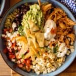 Close up on Chipotle chicken burrito bowl.