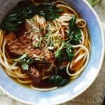 Beef noodle soup recipe in a bowl.