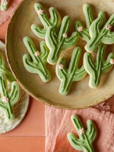 Cactus cookies on a plate.