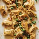 Creamy sweet pea pesto agnolotti.