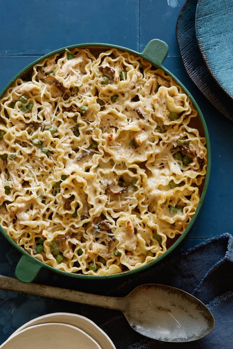 Easy Chicken Alfredo lasagna roll ups casserole.