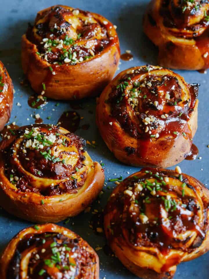 A close up of BBQ pulled pork rolls.