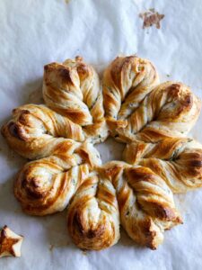 Herb and cheese braided star bread.