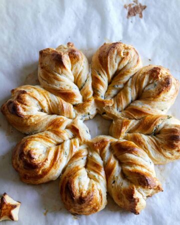 Herb and cheese braided star bread.