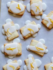 Meyer lemon meltaways garnished with lemon zest.