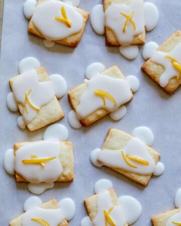 Meyer lemon meltaways garnished with lemon zest.