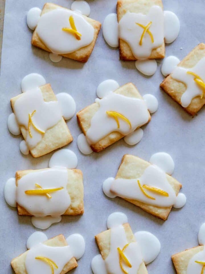 Meyer lemon meltaways garnished with lemon zest.