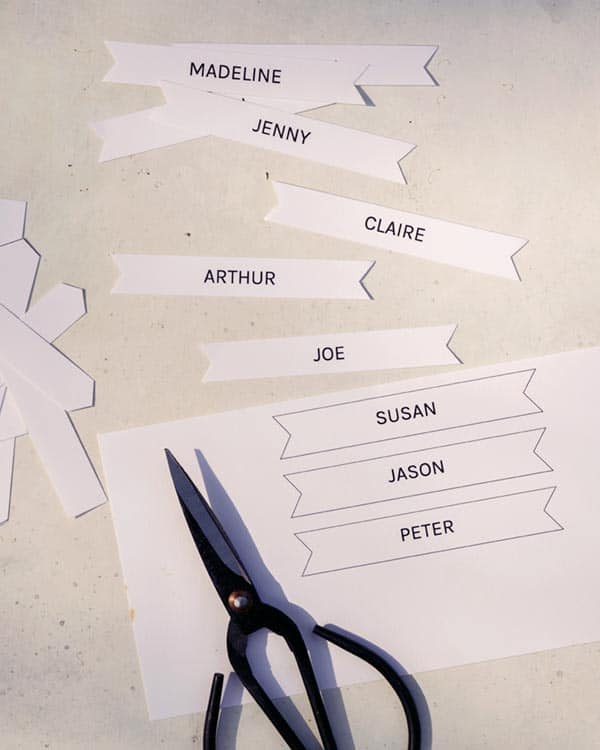 Name tags for Rosemary Wreath Place Cards DIY.
