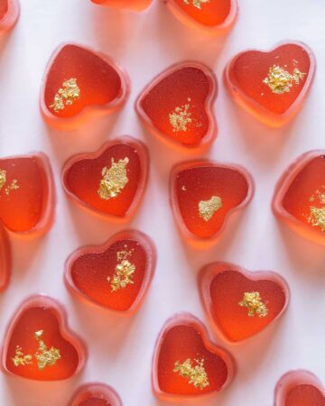 Gummy hearts made with rose and a little gold fleck.