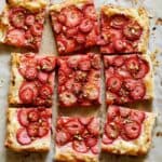 Square sliced strawberry tart.