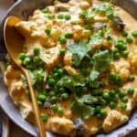 Close up on a platter of vegetable vegan korma.