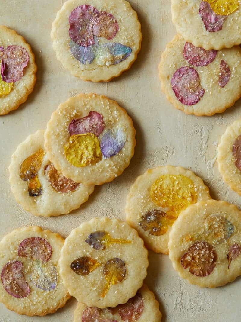 Floral Pressed Butter Cookies up close to see the flower petals. 