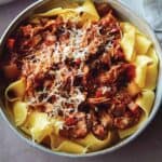 A bowl of braised pork ragu pappardelle.