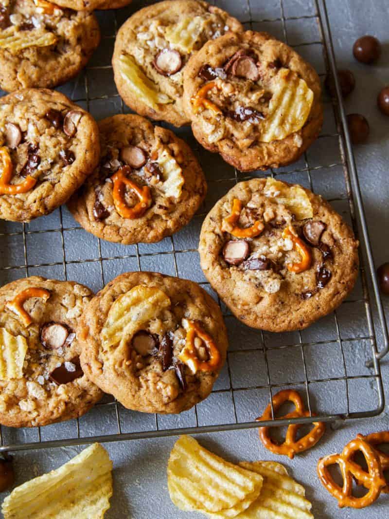 Kitchen sink cookies on a cooling rack.